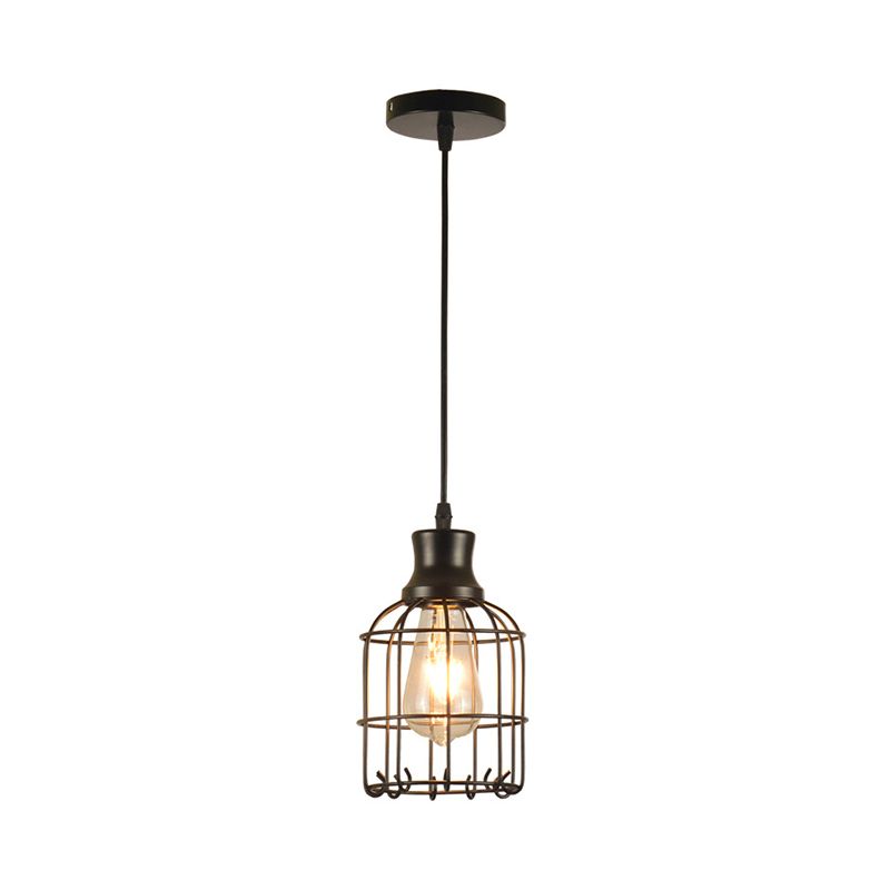 Bird Cage Pendant Lamp Metal Industrial 1 Light Ceiling Lamp Pendant in Black over Table