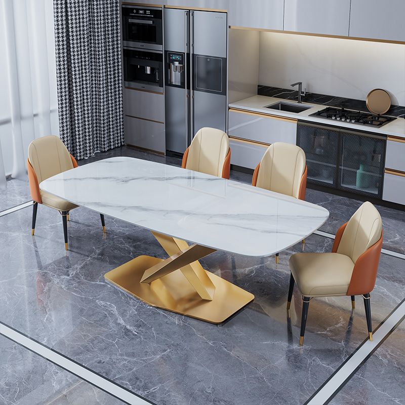 Luxury Home Sintered Stone Table Rectangle Table with Gold Pedestal Base