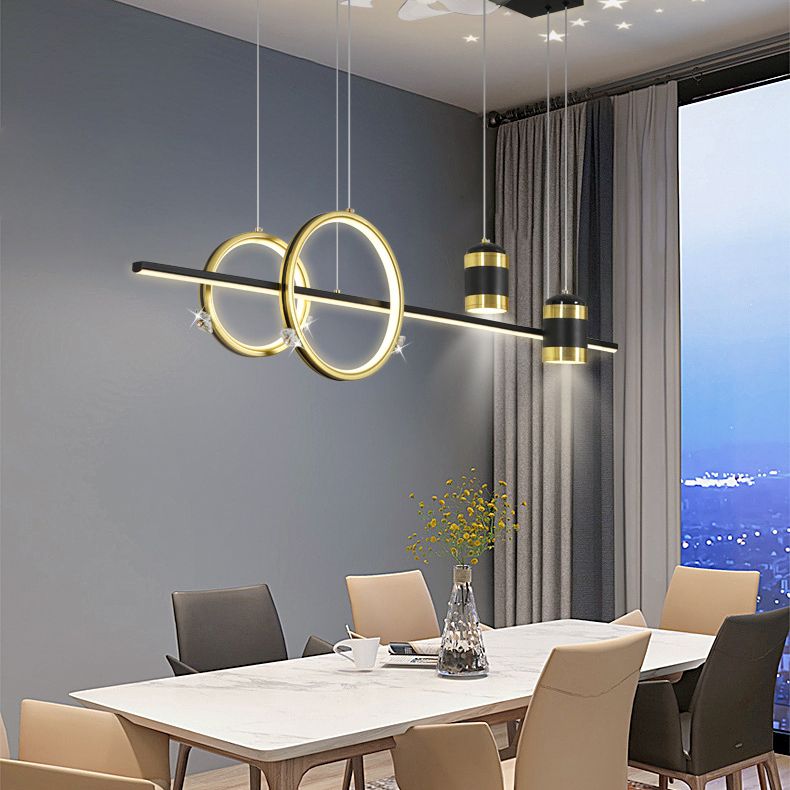 Geometric Island Lights Modern Metal Island Lamp with Fan in Black and Gold