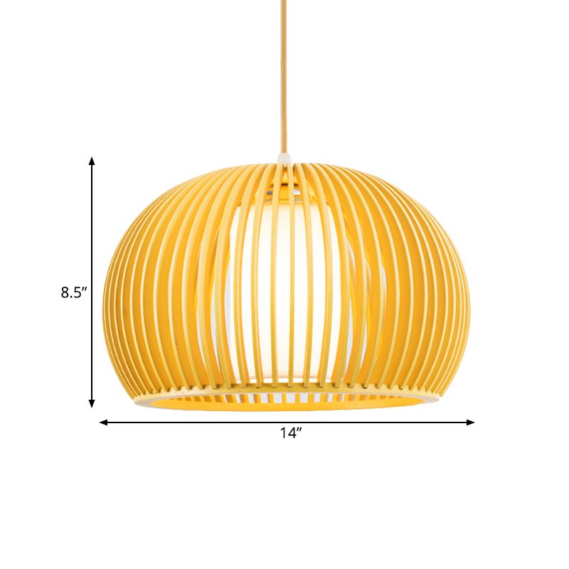 1 Kopf offenen Küchenhängung Licht Asien Beige Anhängerlampe mit Kuppelholzkäfig, 14/18 Zoll breit
