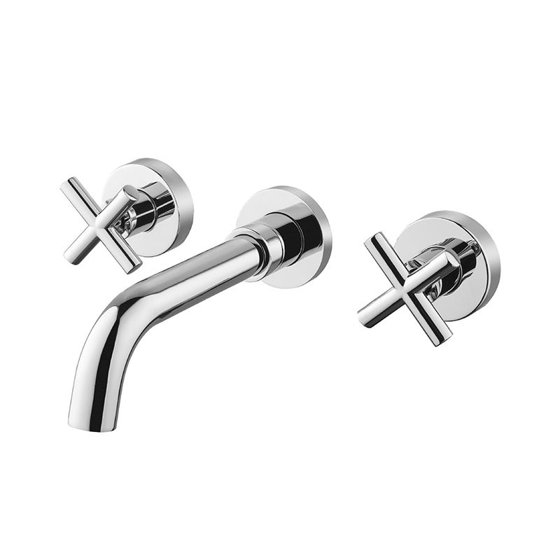 Glam Centerset Faucet Brass Cross Handles 3 Holes Wall Mounted Bathroom Faucet
