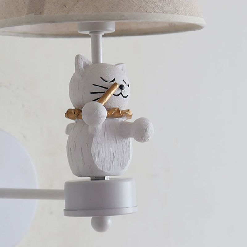 Lovely Pet Cat Wall Light One Light Resin Sconce Light with Floral Shade for Study Room