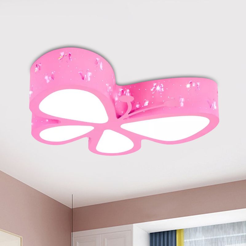Pink/Blue/Orange Butterfly Ceiling Fixture Kids LED Acrylic Flush Mount Recessed Lighting, Warm/White Light