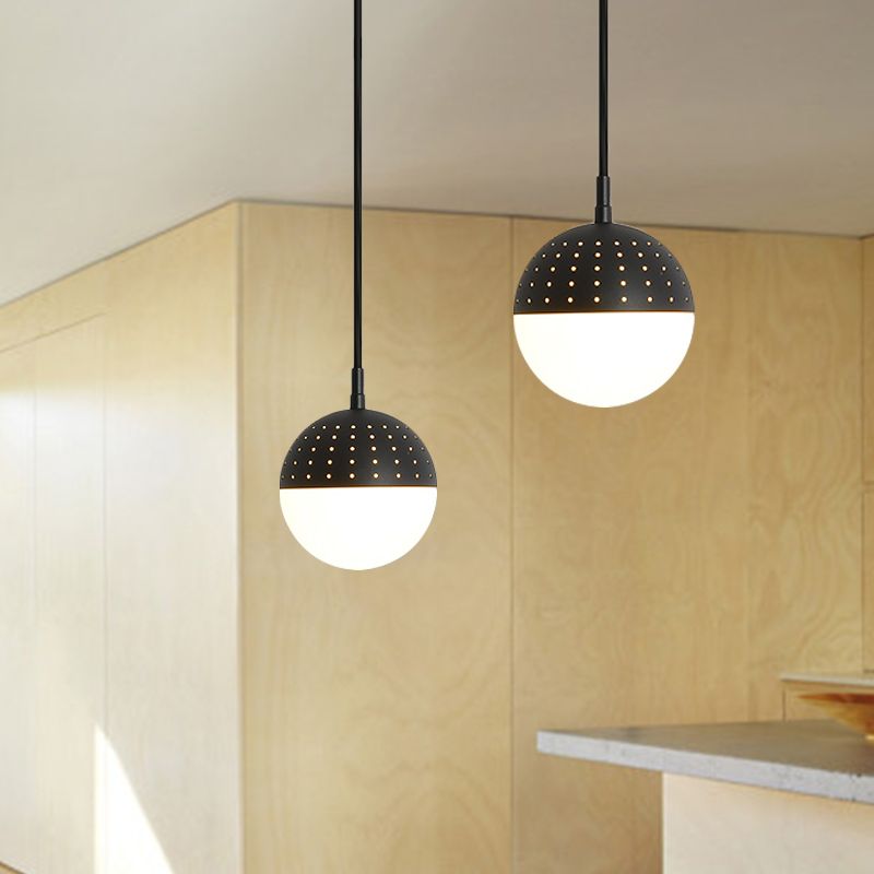 Globe/Ellipse -Suspension Licht mit opalweißem Glasschatten Metall Nordisch 1 helles schwarz/weiß/rosa hängende Anhänger Licht für Schlafzimmer