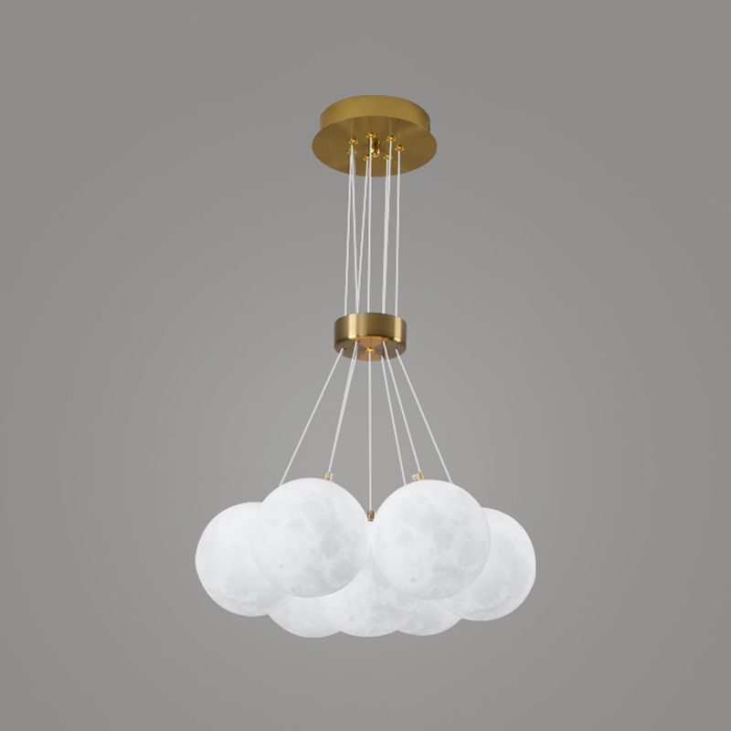 White Plastic Shade Chandelier Lighting Fixture Simple Pendant Light for Living Room