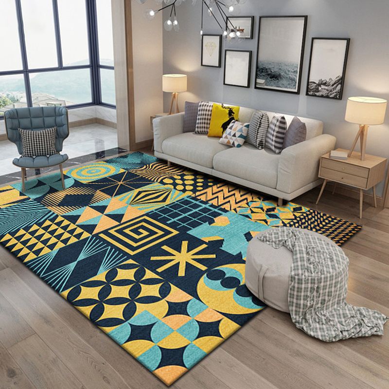 Pink Color Block Rug Polyester Nordic Rug Washable Indoor Rug for Living Room