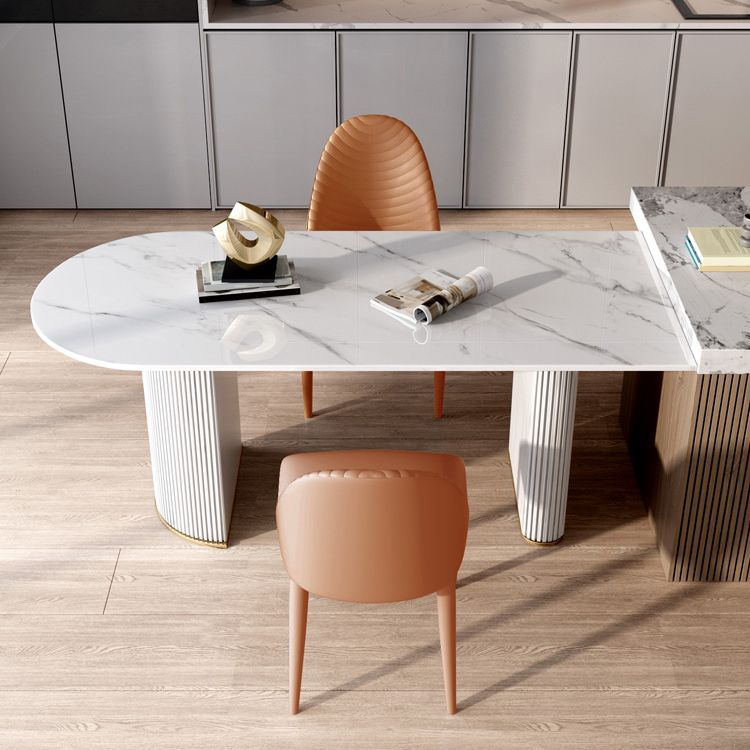 Sintered Stone Top Luxury White Table Table with Double Pedestal Base for Restaurant
