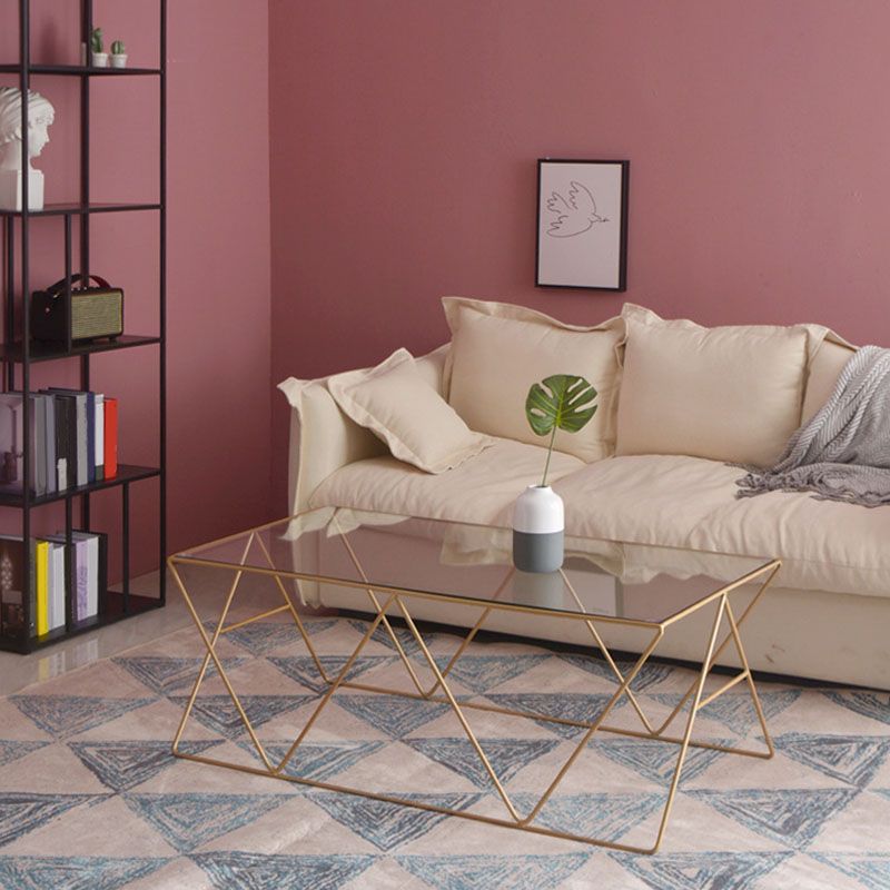 Frame Glass Top Coffee Table Modern Simple Clear Rectangular Cocktail Table