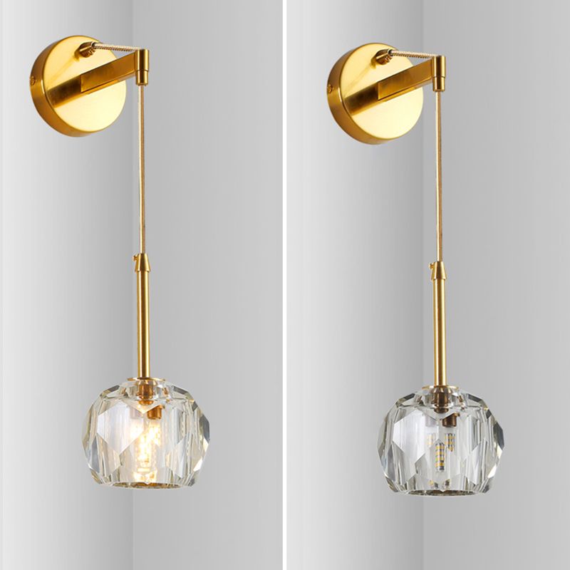 Modern Sphere Wall Mount Light Fixture 1 Light Sconce with Crystal Shade for Living Room
