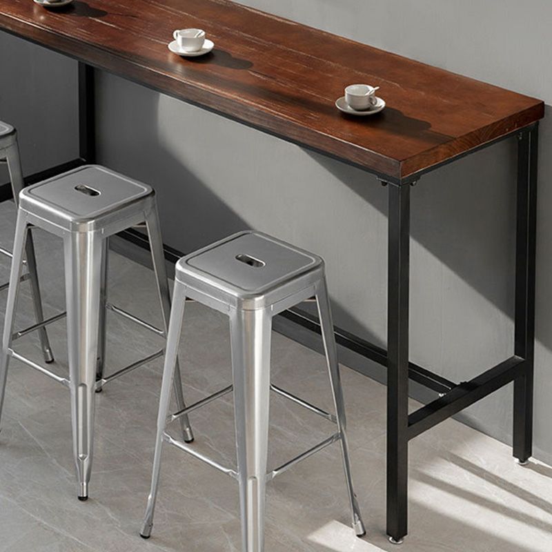 Wood Top Table Industrial Style Bistro Pub Table with Black Base
