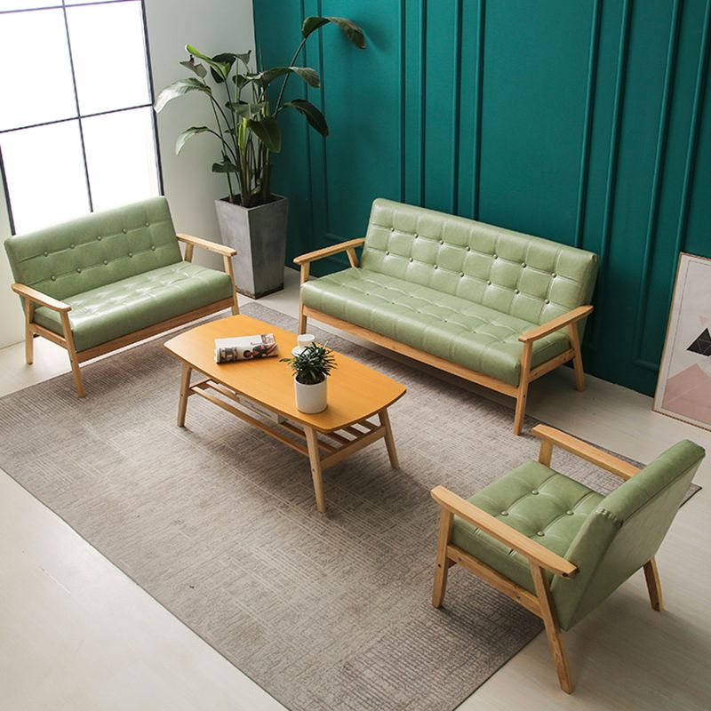 Brown Modern Biscuit Back Genuine Leather Standard Sofa 27.56"High Square Arm Sofa