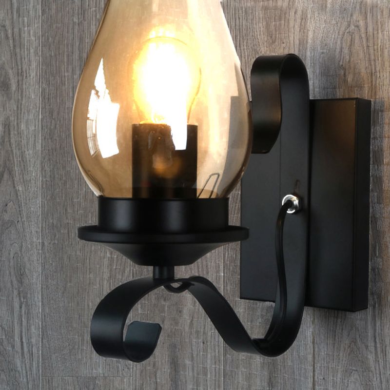 Regular Shape Wall Light Industrial Style Glass 1 Light Wall Lamp in Black