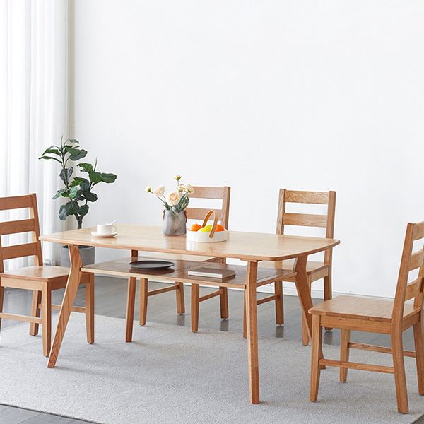 Storage Oak Wood Dining Table in Nature Rectangle Kitchen Table with 4 Legs