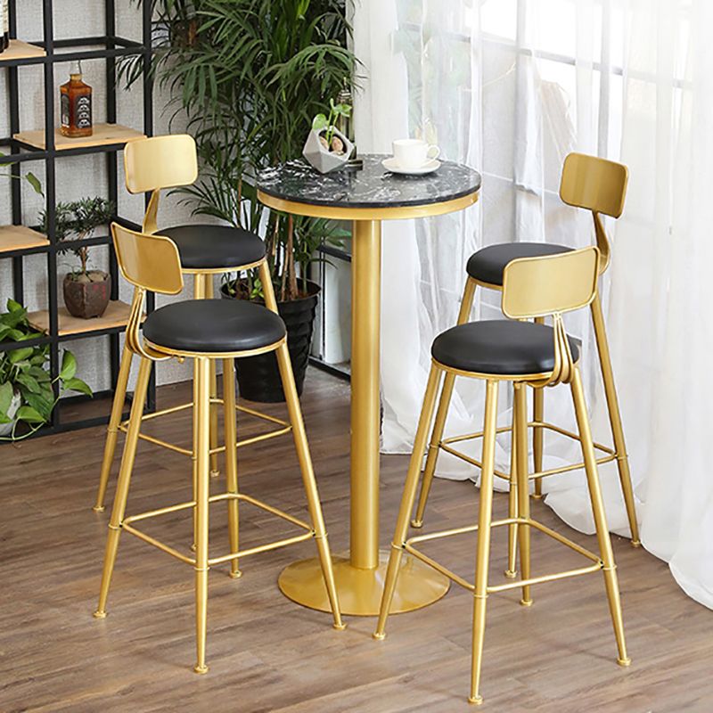 Glam Gold Metal Bar Table 21.6"W Round Top Marble Bistro Table for Breakroom
