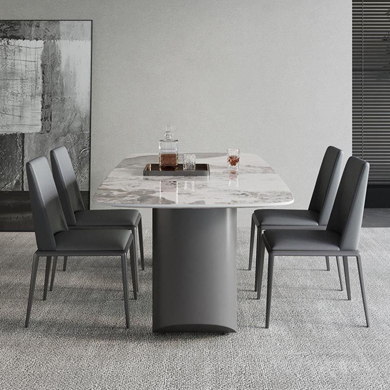 Sintered Stone Top Dining Table Modern Rectangle Stainless Steel Double Pedestal Table