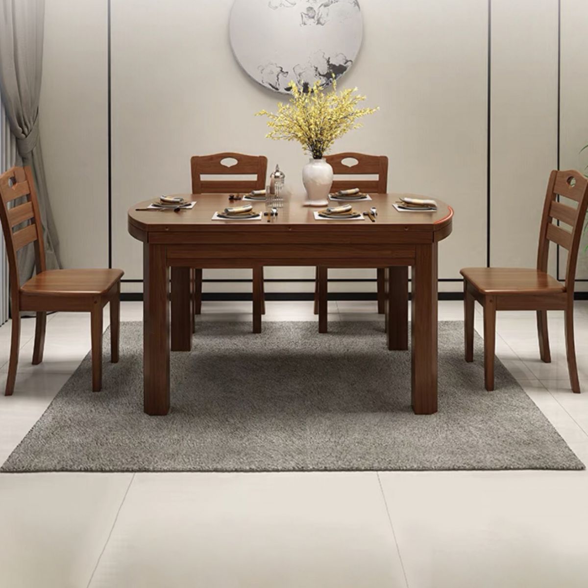 Standard Solid Wood Top Dining Set with 4 Dark Brown Wood Legs for Dining Furniture