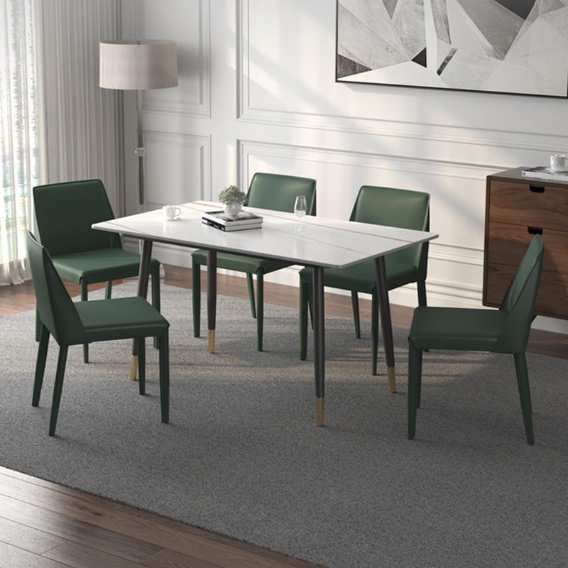 Contemporary Rectangular Stone Dining Table with 4 Steel Foot