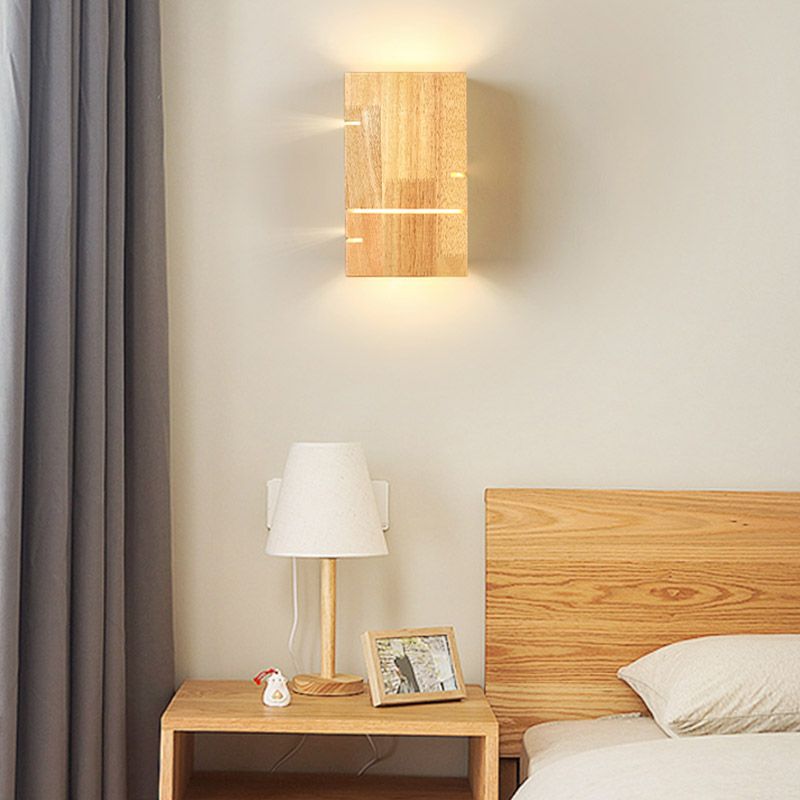 Wooden Shade Wall Lamp Modern Style Rectangle Shape Wall Mounted Lighting for Bedroom
