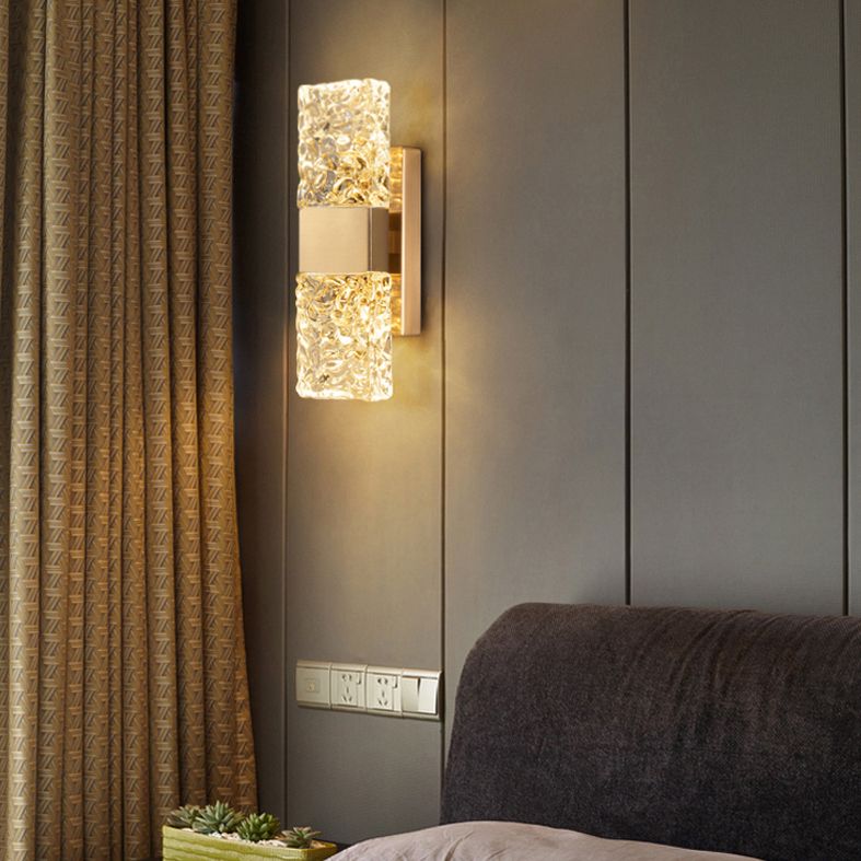 Rectangular Ripple Crystal Indoor Wall Light Postmodern Style Lighting Sconce in Electroplated Gold for Living Room