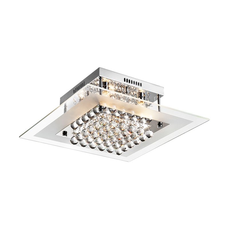 Cromado 5 cabezas iluminación semi montura moderna cristal transparente orbes cuadrados lámpara de techo