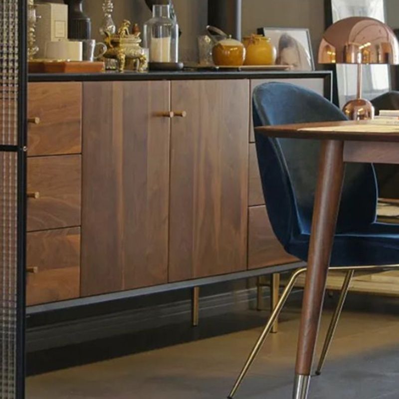 Modern 6 Drawers Sideboard Pine Solid Wood Sideboard Buffet Table for Living Room