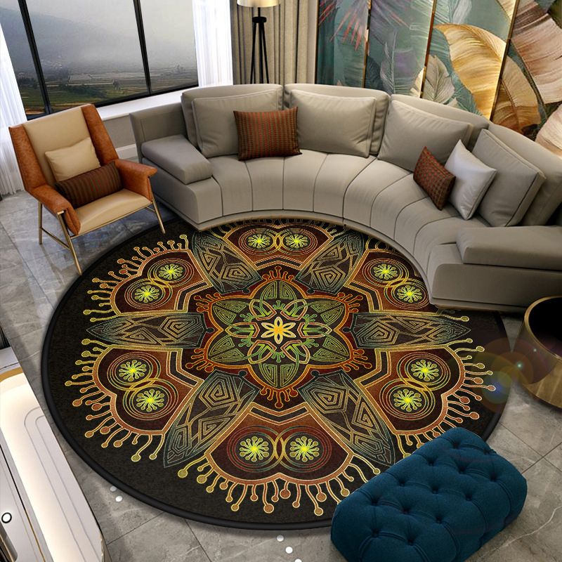 Turkish Style Living Room Rug Multicolor Flower Patterned Carpet Synthetics Pet Friendly Machine Washable Non-Slip Rug