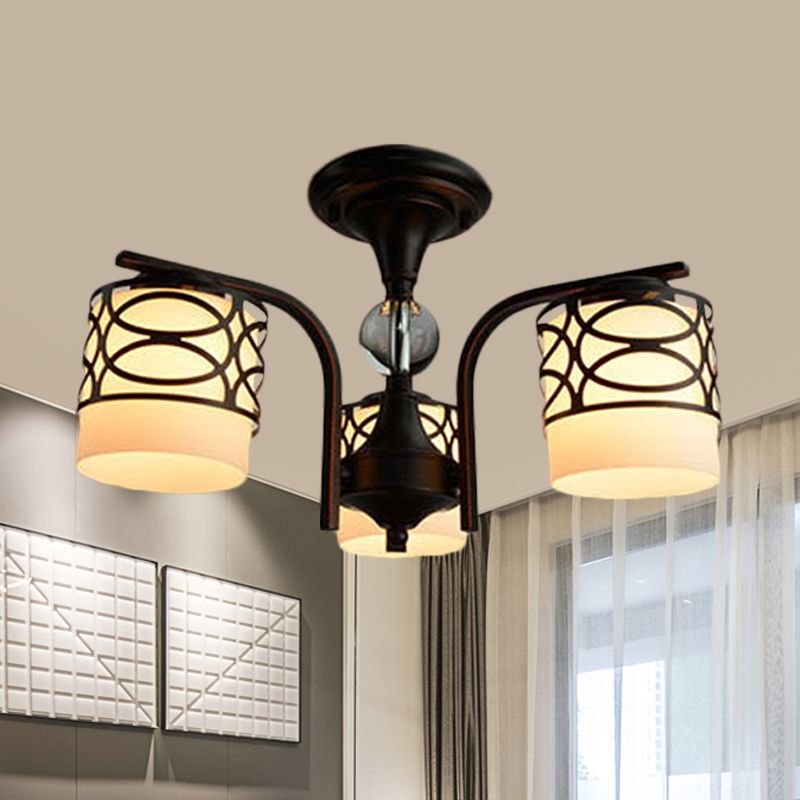 Cilinder woonkamer semi spoeling licht armatuur rustieke opaalglas 3/6/8 koppen zwarte metalen dicht bij plafondlamp
