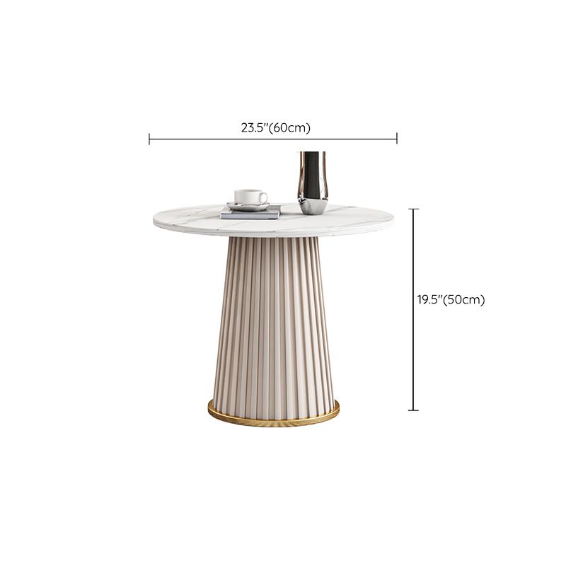 White Pedestal Round Glam Metal Coffee Cocktail Table with Slate Top