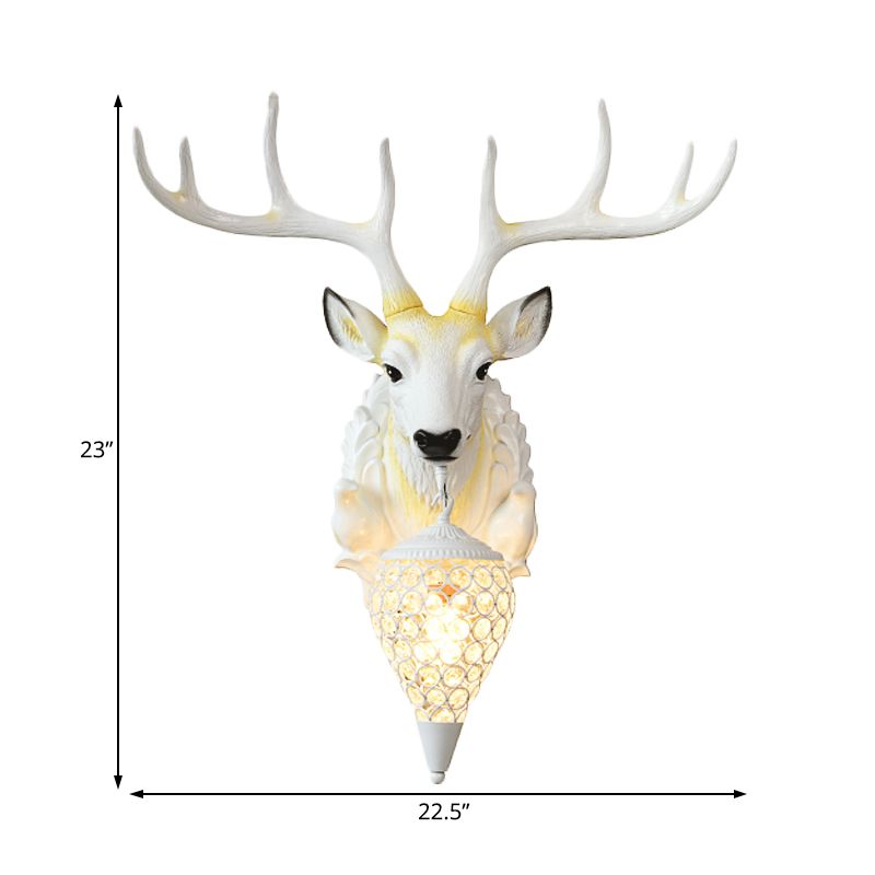 Éclairage d'éclairage d'écron de cerf country 1 Éclairage mural en résine de bulbe en blanc avec une teinte en cristal de larme