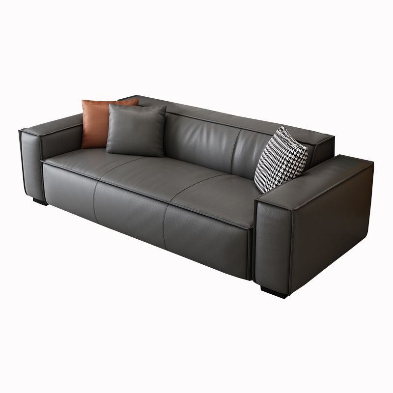Modern Style Solid Wood Base Leather & Namib Black Rectangular Sofa