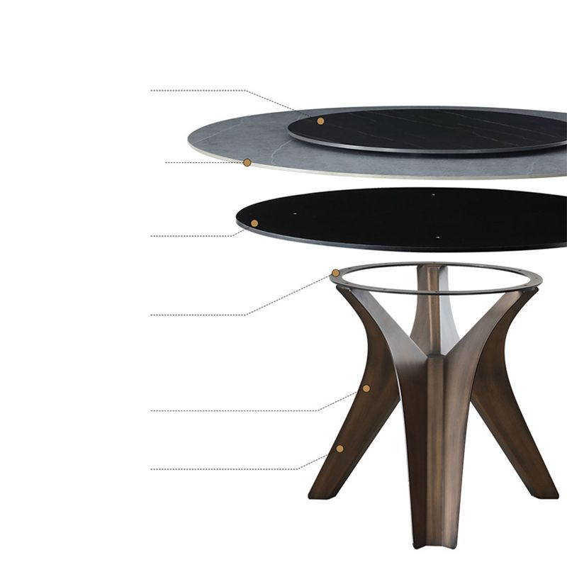 Black-white Round Stone Dining Table Modern Turntable Furniture with Pedestal Base