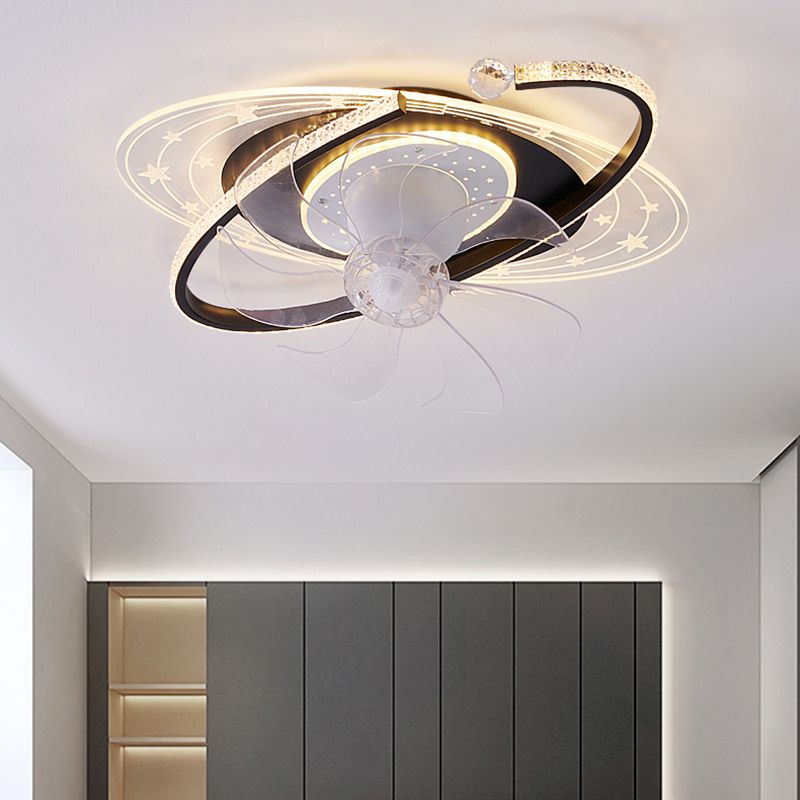 Oval Shape Metal Ceiling Fans Kid Style 3 Lights Ceiling Mount Fan Fixture