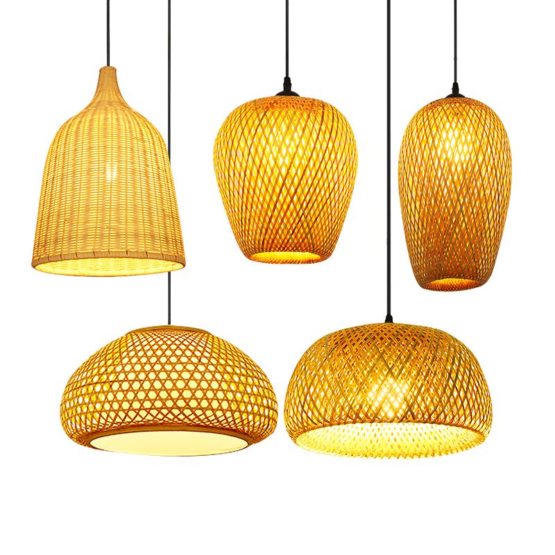 Handwoven Rattan Suspension Light Simplicity 1-Light Wood Pendant Lighting Fixture