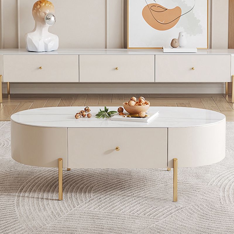 2 Legs Single Coffee Table Glam Oval Coffee Table with Drawer