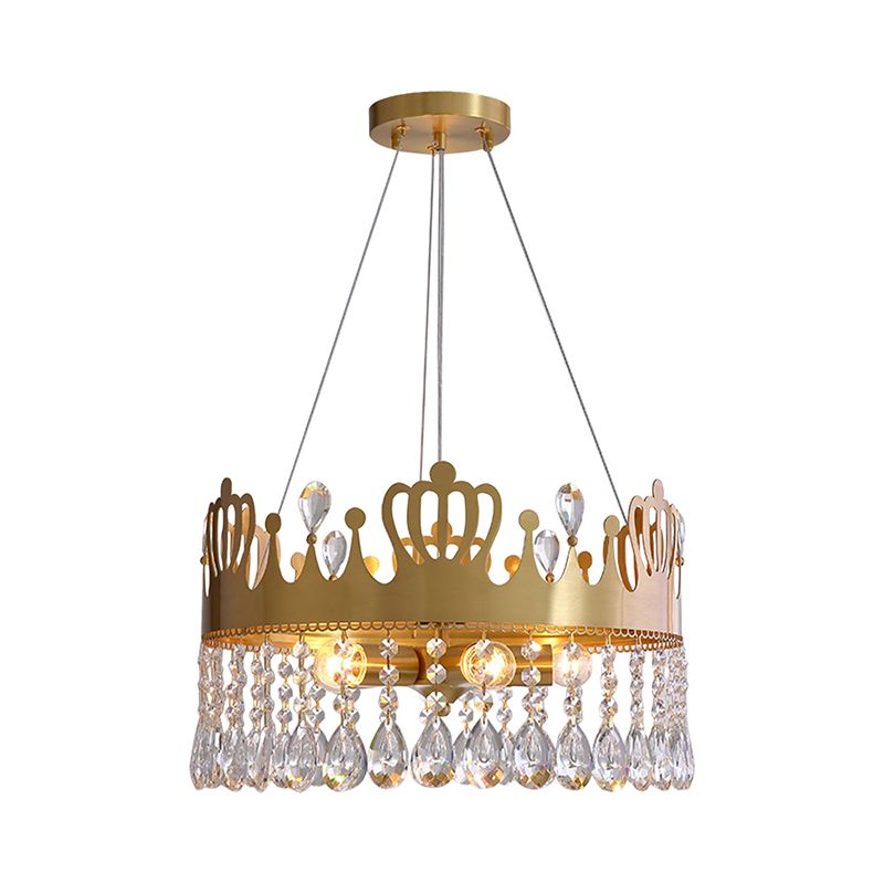 5-Light Crown Chandelier Light Fixture Minimal Gold Crystal Drop Ceiling Lamp for Living Room