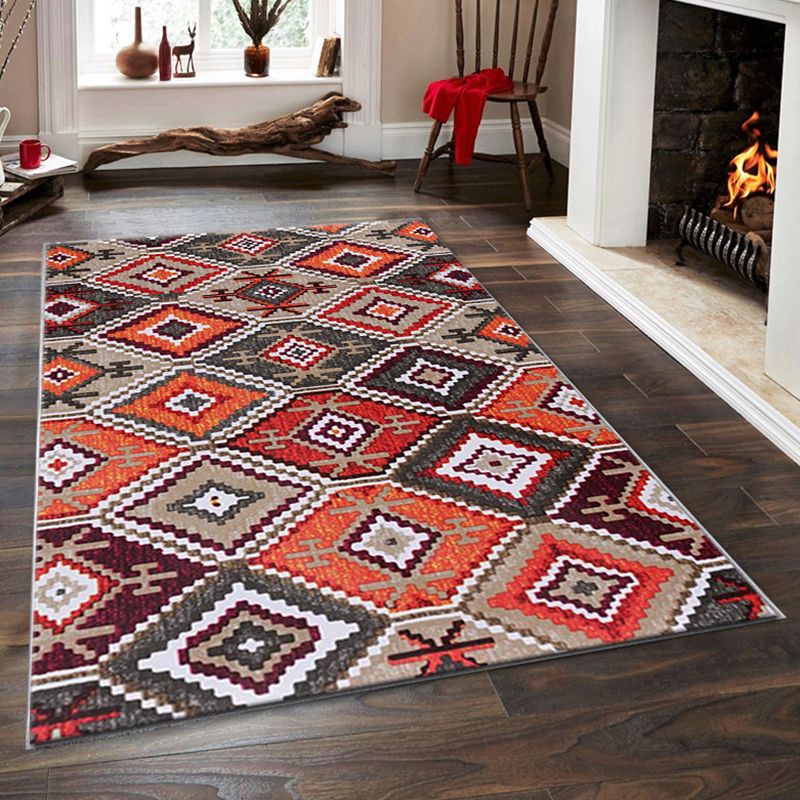 Tribal Print Indoor Rug Rectangle Moroccan Polyster Non-Slip Backing Living Room