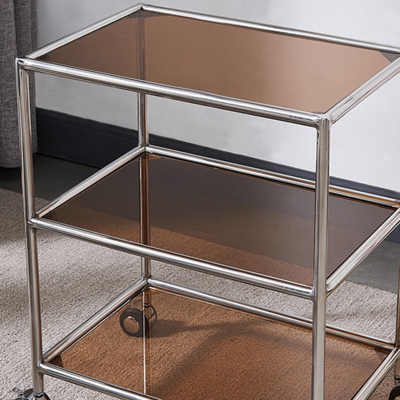 Rectangular Glass Shelf Included Side Table with Casters - 22"/23.6"/25.6" H