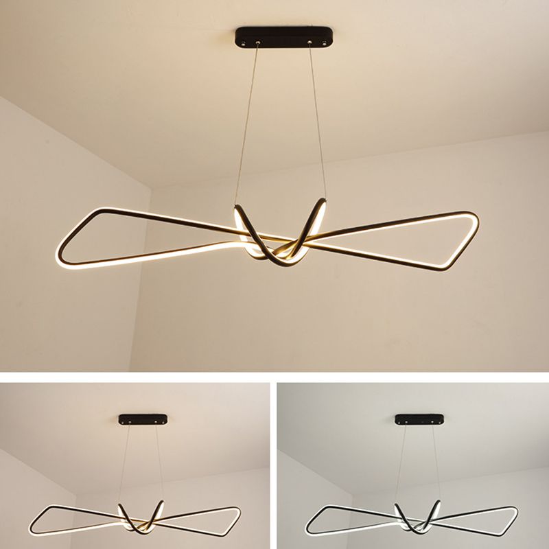 Aluminium Linear LED Pendant Light in Modern Singular Style Silica Gel Ceiling Light for Dining Room