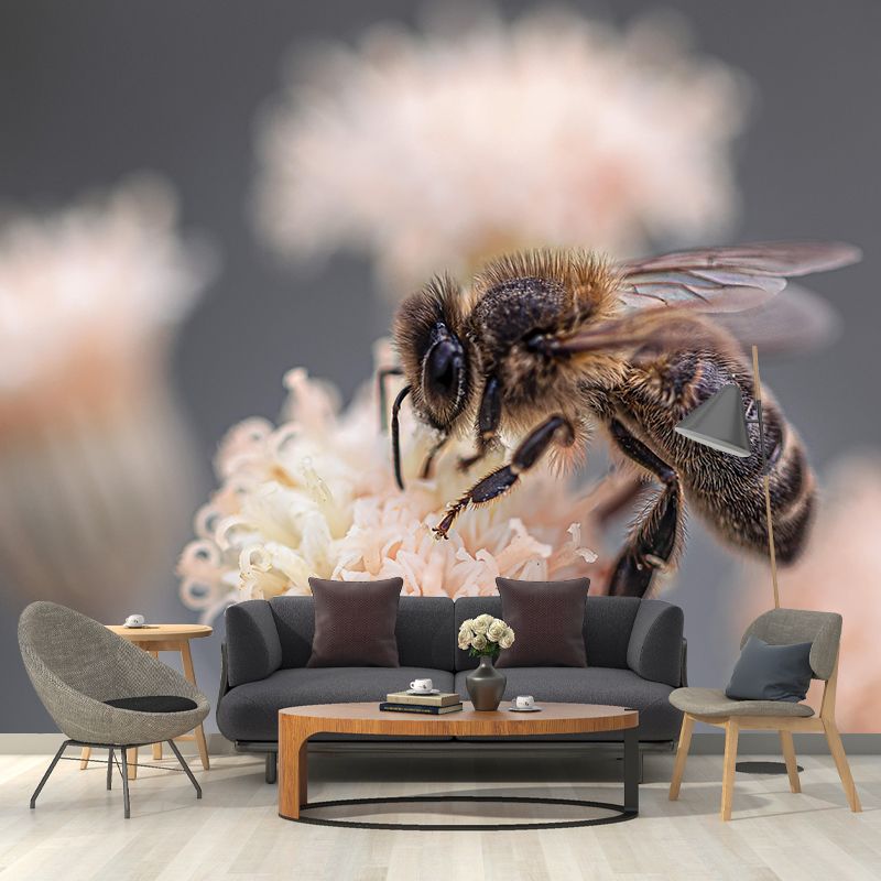 Hardworking Bee Mural Wallpaper Moisture Resistant for Living Room Bedroom