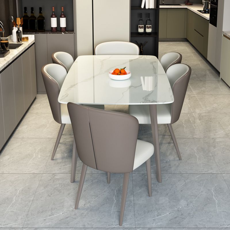 Modern Rectangular White Stone Top Dining Table with 4 Legs Base