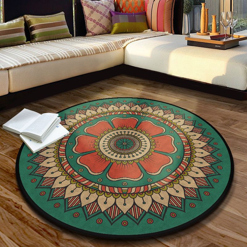 Multi Color Moroccan Rug Synthetics Blossom Patterned Carpet Anti-Slip Backing Stain Resistant Machine Washable Rug for Dining Room