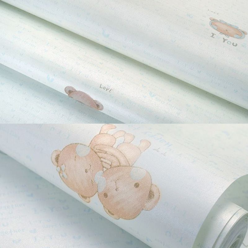 Soft Color Minimalist Wallpaper Cartoon Bear Wall Covering for Kid's Bedroom, 31' by 20.5"