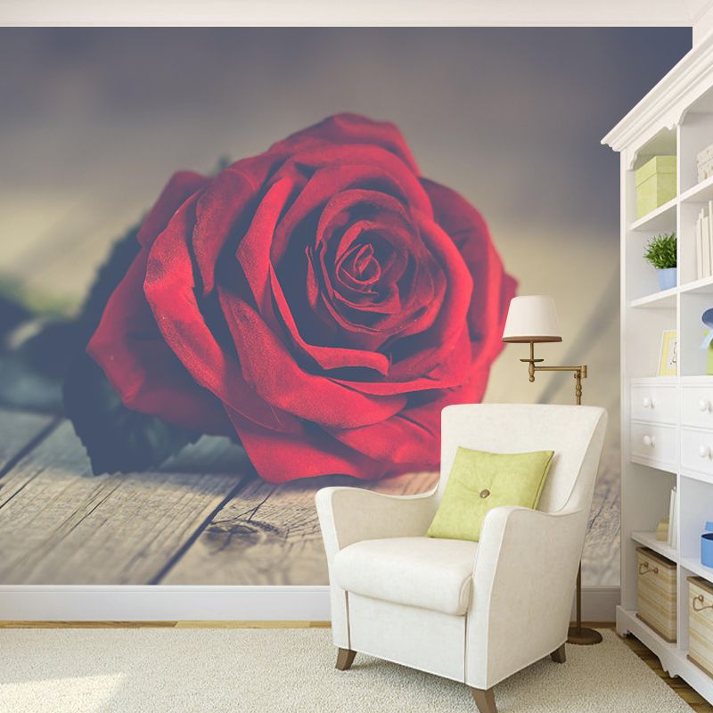 Contemporary Rose Wall Mural Mildew Resistant Soft Color Wall Art for Living Room
