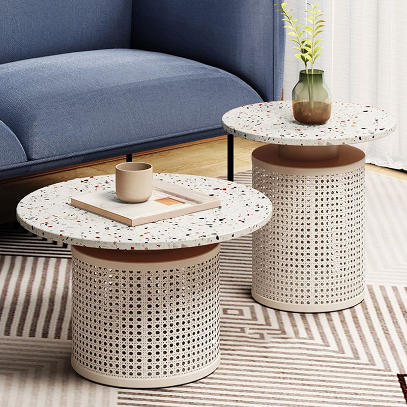 Contemporary Round Cocktail Table Slate Frame Coffee Cocktail Table