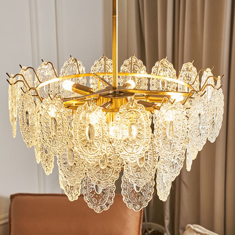 American Style Chandelier Light Fixture Metal Glass Chandelier in Gold