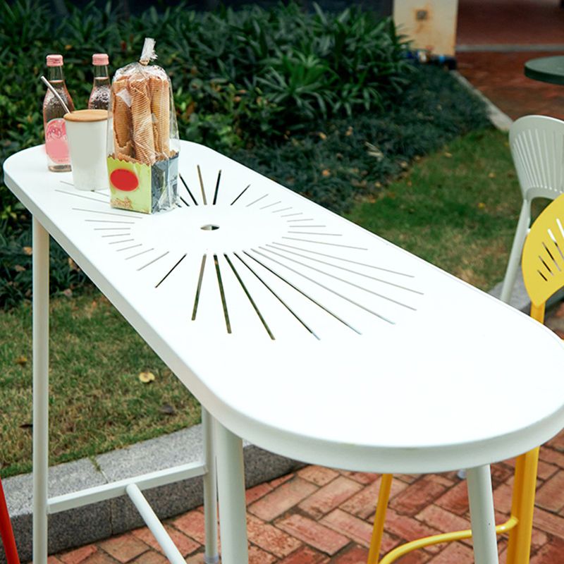 Industrial Outdoor Oval Bar Dining Table Metal Bar Table with Trestle Base