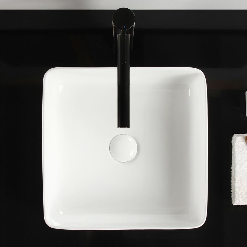 Bathroom Sink Ceramic White Square Black Faucet Bathroom Sink