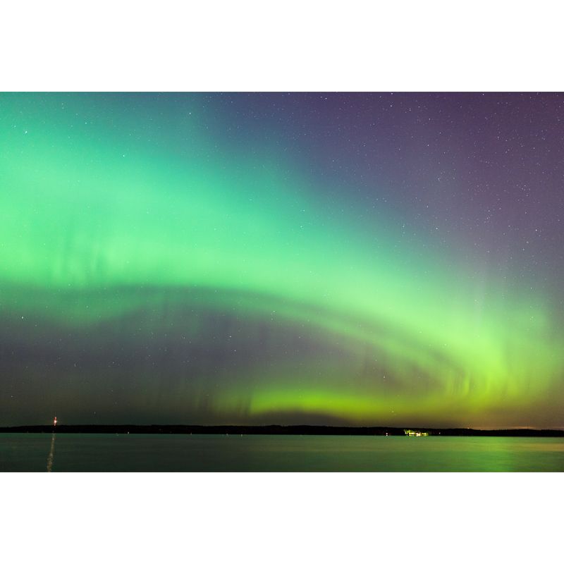 Modern Aurora Across Lake Mural Green and Yellow Indoor Wall Decor, Made to Measure