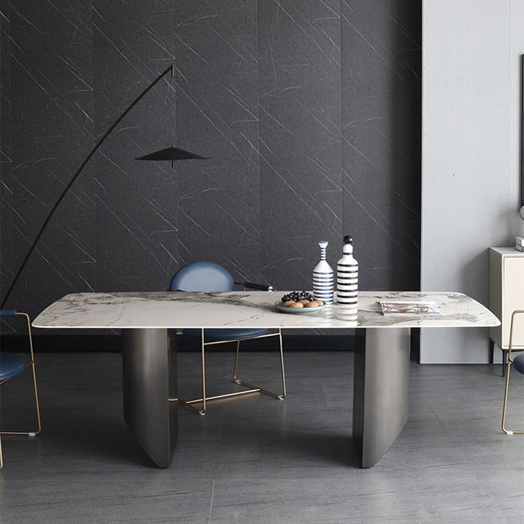 Metal Traditional Luxury Rectangle Table Sintered Stone Indoor Table for Dining Room