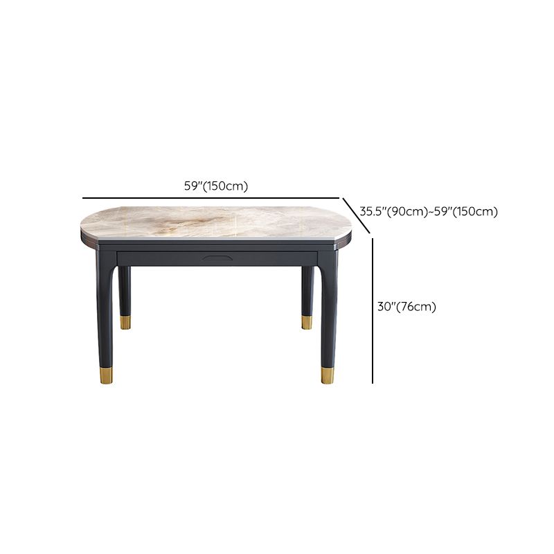 Modern Extendable Grey Stone Top Dining Table with 4 Black Steel Legs